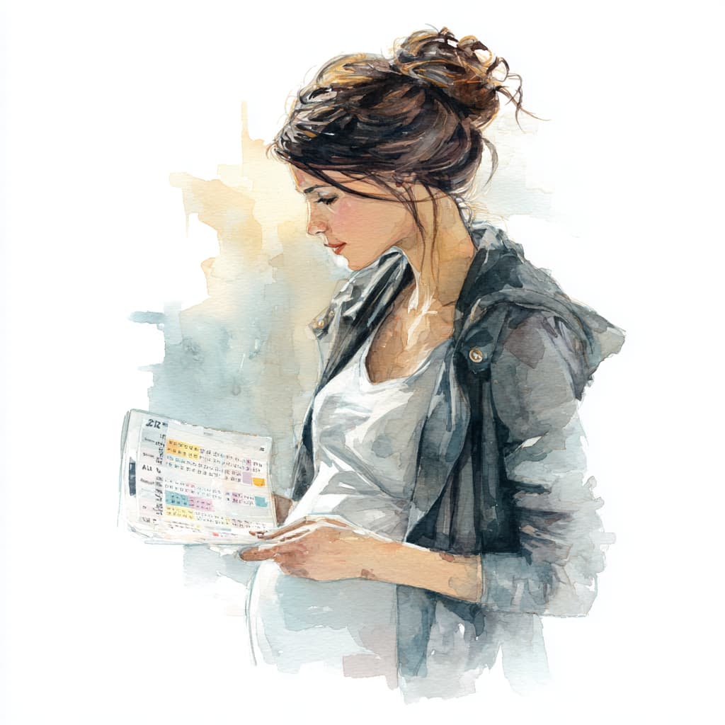 Femme enceinte tenant un calendrier pour calculer le terme de sa grossesse